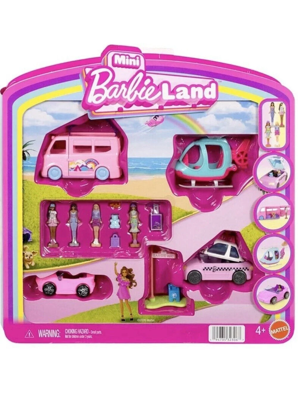 Barbie Mini BarbieLand 4-Pack Doll & Toy Vehicle Set with 4 Mini Dolls NEW